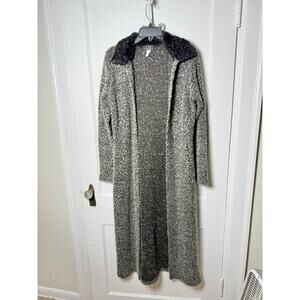 Vintage Y2K Eye Candy Gray Boho Faux Fur Duster Cardigan Whimsygoth Fairy L